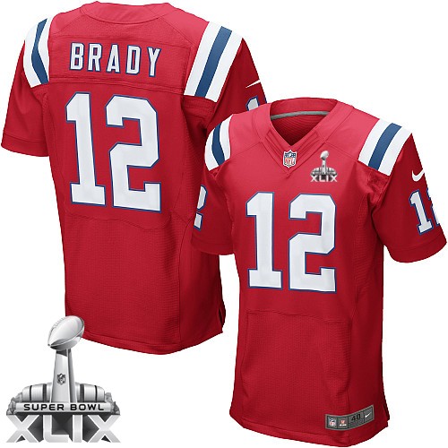 Men's Elite Tom Brady Super Bowl XLIX Nike Jersey Red Alternate - #12 NFL New England Patriots